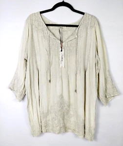 NEU Solitaire bestickt Biesen Quaste Tunika Top Bluse Gr. 1X nude 3/4 Ärmel - Bild 1 von 11