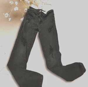 Girls Dark Wash Black Diva Jeans  Denim Distressed, Skinny Slim, Denim  Y 10 - Picture 1 of 14