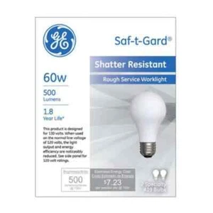 2- GE 72549 60w Rough Service 60 Watt RS Shatter Resistant Light Bulbs - Picture 1 of 1