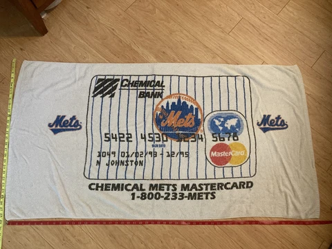 Rare Vintage 1990s NY METS Baseball Chemical Bank Mastercard Towel Wall Hanging Cover