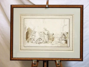 Antique etching print school pupil Adam von Bartsch after Rembrandt c1782 framed - Picture 1 of 6