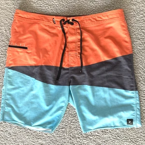 Rip Curl BoardShorts Mens 38 Mirage Blue Swim Surf Zip Pocket Boating Geometric - Picture 1 of 16
