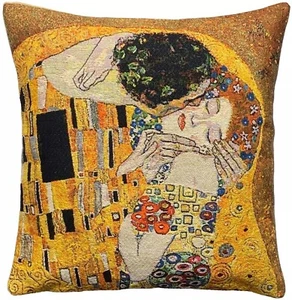 KLIMT THE KISS BELGIAN JACQUARD WOVEN TAPESTRY CUSHION PILLOW COVER, 46CM, 18" - Picture 1 of 9