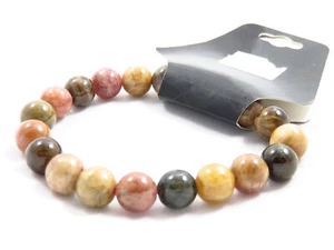 10mm Polished Round Earth Tone Genuine Stone Stretch Bracelet 7.5” - Picture 1 of 3