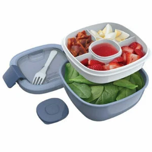 Bentgo Salad Bowl To Go Stackable Lunch Dressing Container All-In-One- Slate - Picture 1 of 9