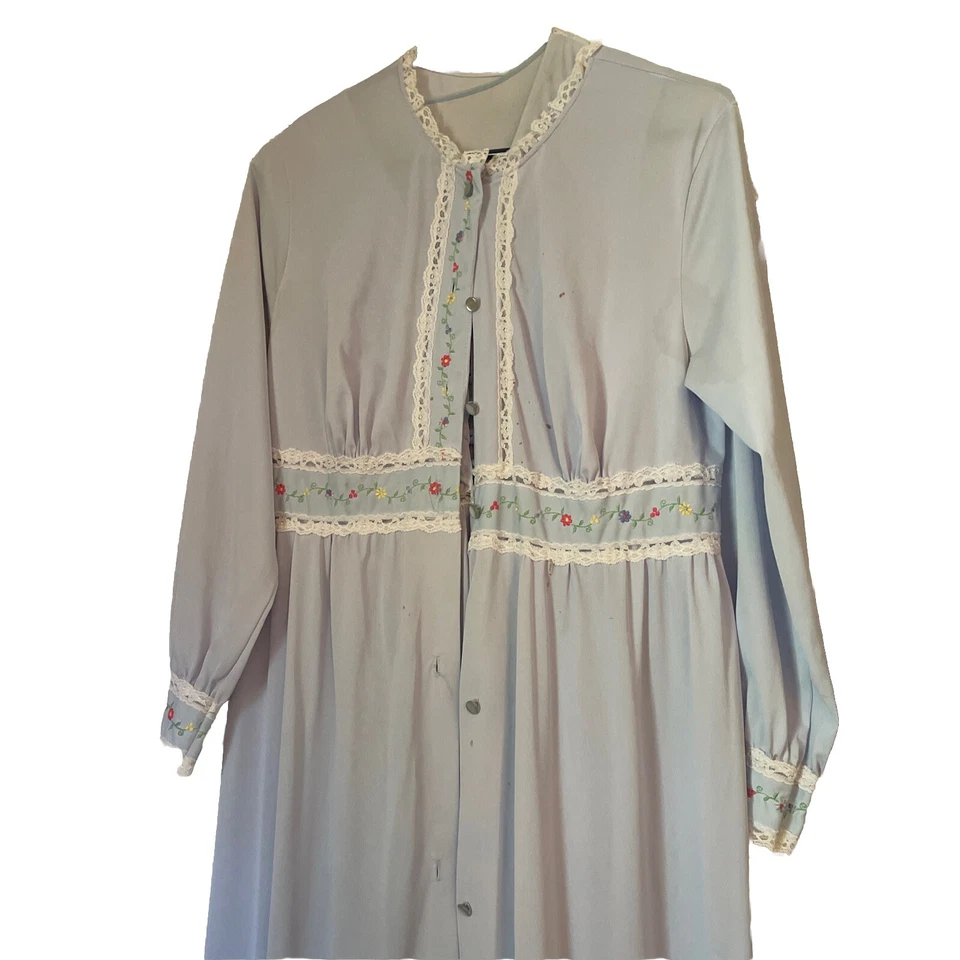 Gilead Light Blue Vintage Robe And Nightie, With Floral Embroidery - Image 1 of 4