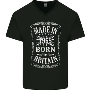 Born In Britain 60th Birthday Made 1965 Mens V-Neck Cotton T-Shirt - Picture 1 of 3