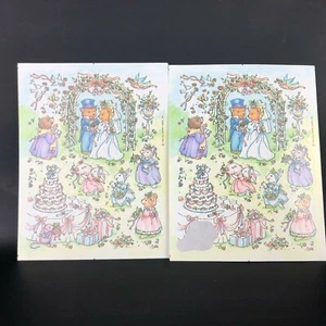 Hallmark Sticker Sheet Bear Wedding Anthropomorphic Cat Bunny Bear Vintage 1990s - Picture 1 of 6