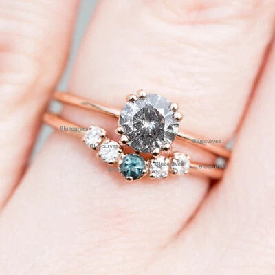 2.5mm London Blue Topaz with 4 Diamonds in Solid 14k Rose Gold Curved Band Ring  - Image 1 of 2