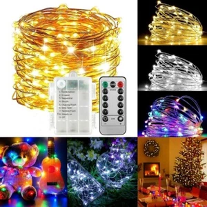 50-100 LEDs Battery Operated Mini LED Copper Wire String Fairy Lights W/ Remote - Picture 1 of 19