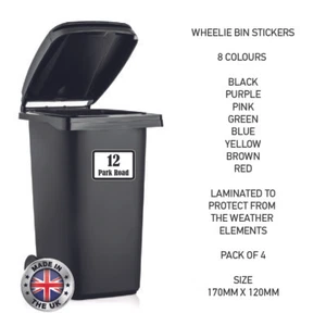 4 x Wheelie Bin Custom Number and Street Name Stickers 170mm x 120m BIN03 - Picture 1 of 9
