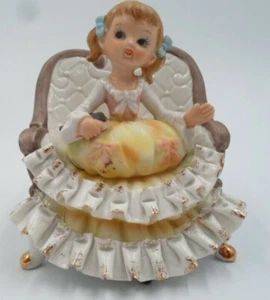 Antique/Vintage Ceramic Little Girl on a Couch with Book Gold Trimming TW-118 - Picture 1 of 6