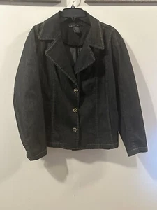 plus size woman denim jacket 3 Front Button Black Size 20W Long Sleeve - Picture 1 of 5