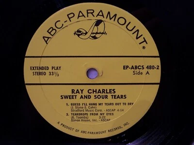7" 33 RPM RAY CHARLES Sweet and Sour Tears  1964 ABC-Paramount EP-ABCS-480-2 VG+ - Image 1 of 3