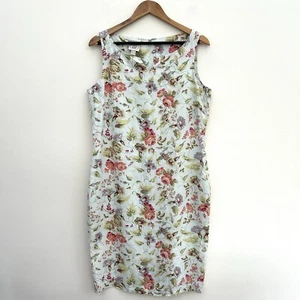 Vintage Laura Ashley Linen Dress Womens UK14 Blue Green Pink Floral Rose 90s - Picture 1 of 9