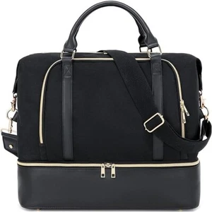 Women Ladies Travel Weekender Bag Overnight Duffel Carry-On Tote Bag 601 Black - Picture 1 of 7
