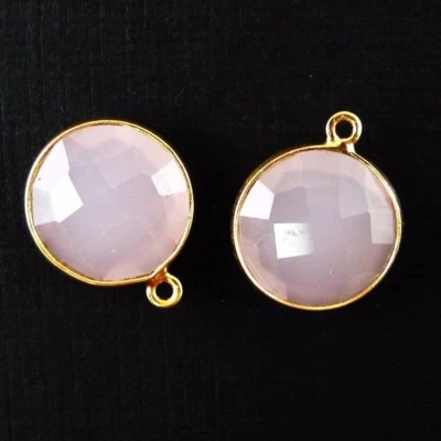 Colgante de piedras preciosas con bisel - Forma de moneda facetada de 14 mm - Calcedonia rosa (2 piezas) Foto 1 de 2