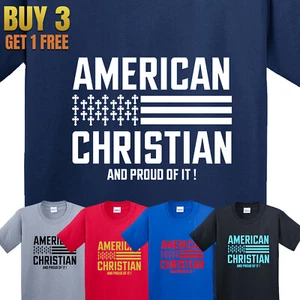 American USA Flag Christian Religious Jesus Faith Grateful Kids T Shirt New Gift - Picture 1 of 45