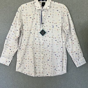Tailorbyrd Long Sleeve Button Down Shirt Size XL White Boat Ocean Beach Print - Picture 1 of 13