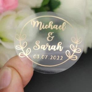 50PCS Custom Adhesive transparent Label Gold Sticker For Wedding Party,Circle - Picture 1 of 32