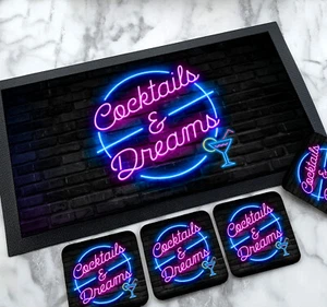 Cocktails & Dreams Bar Mat | Coasters - Bar runner - Custom bar Accessories set - Picture 1 of 17