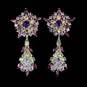 925 Sterling Silver Earrings Round Amethyst Peridot Tanzanite Gemstone Jewelry - Picture 1 of 14