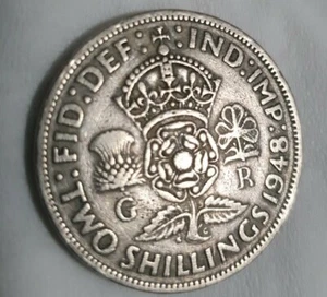 1948 GREAT BRITAIN TWO SHILLINGS COIN - UNITED KINGDOM UK FID DEF GEORGE VI - Picture 1 of 4