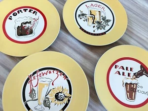 Pottery Barn Beer Plates Pale Ale Porter Hefeweizen Lager Snack Appetizer Set/4 - Picture 1 of 5