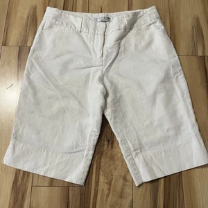 Trina Turk White Linen Cotton Blend Flat Front Bermuda Shorts 12” Inseam Sz 4 - Picture 1 of 7