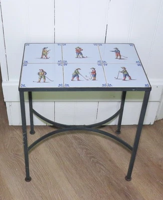 Vintage Golf Dutch Tile Top Wrought Iron Table 18" x 16" x 10-3/4" Holland - Image 1 of 4