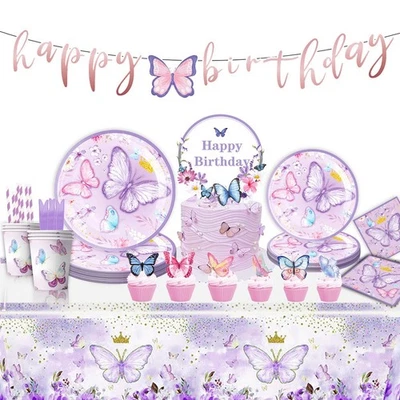 Butterfly Tableware Party Supplies Banner Plates Ballloons Birthday Decoration - image 1 of 4