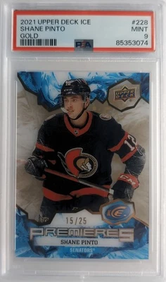 2021 UPPER DECK ICE PREMIERES GOLD #228 SHANE PINTO /25 PSA 9 MINT SENATORS - Image 1 of 2