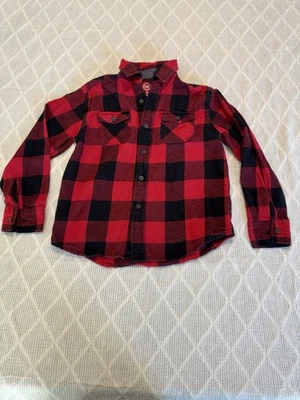 男孩 8 码 Wonder Nation 黑色红色水牛格子纽扣衬衫 — 第 1/3 张图片