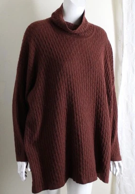Eskanadar O/S RUST RED BROWN 100% Cashmere Baby Cable 32" Long Sweater Tunic - Image 1 of 4