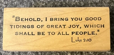 Lucas 2:10 He aquí alegría madera tinta bloque sello A Claus Biblia versículo goma madera Foto 1 de 2