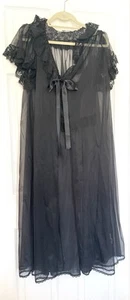 Miss Elaine Full Length Black Sheer Ruffle Chiffon Nightgown & Robe Set Size Med - Picture 1 of 17