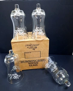 NIB 4 Vtg Home Interiors Etched Hummingbird Glass Votive Candle Holders 6" Tall - Picture 1 of 6