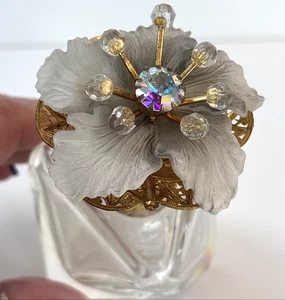 Vtg I W RICE FLOWER TOP Perfume Atomizer Crystal RHINESTONES JAPAN W/LABEL - Picture 1 of 8