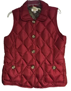 Talbots Quilted Down Vest Womens Medium Red Paisley Lined Puffer Button NWOT - Picture 1 of 11