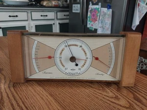 Estación meteorológica de escritorio Art Deco vintage barómetro latón rápido y madera ¡Bonito! - Imagen 1 de 16