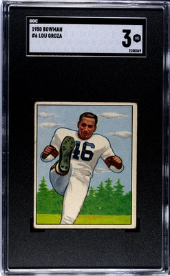 Bowman #6 Lou Groza 1950 -- Salón de la fama SGC 3 ¡En muy buena condición!! Foto 1 de 2