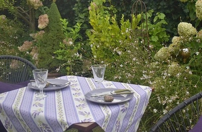 Tablecloth Provence Cotton 90x90 CM Lilac White With Lavender from France - Image 1 of 4