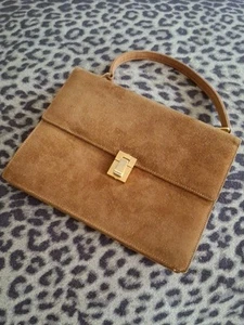Vintage Handbag Purse Carmel Suede Leather 1950s Womens Unused Clean Interior - Picture 1 of 14