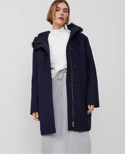 ANN TAYLOR $258 Loft Weekend Collection Faux Fur Trim Duffle Coat XXL - Picture 1 of 7