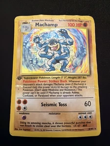 Machamp Pokemon Card 1st Edition 8/102 Holofoil Rare Base Set Damaged - Picture 1 of 4