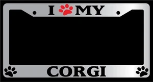 Chrome License Plate Frame I Heart My Corgi (Paw) Auto Accessory Novelty 355 - Imagen 1 de 1