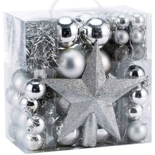 ADDOBBI PER ALBERO DI NATALE 77 PZ SILVER PALLINE STELLE STALATTITI NATALIZIE