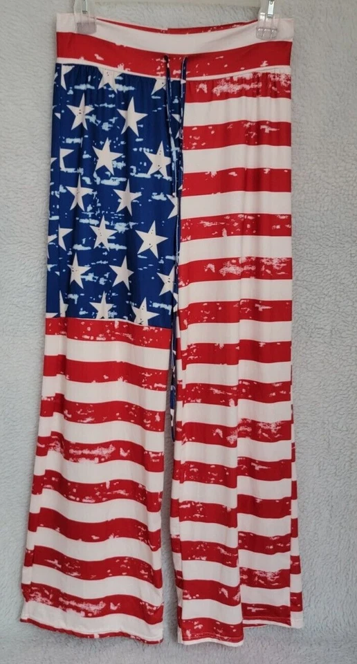 Pantalones Mujer Talla L Grande Rojo Blanco Azul Bandera Americana Gamuza Foto 1 de 4