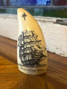 VINTAGE ARTEK DOW CORNING SCRIMSHAW WHALE TOOTH GHOSTS CAPE HORN - Picture 1 of 3