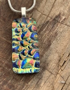 Dichroic Glass Pendant Handmade Cornwall Golden Blue Low Tide - Picture 1 of 6